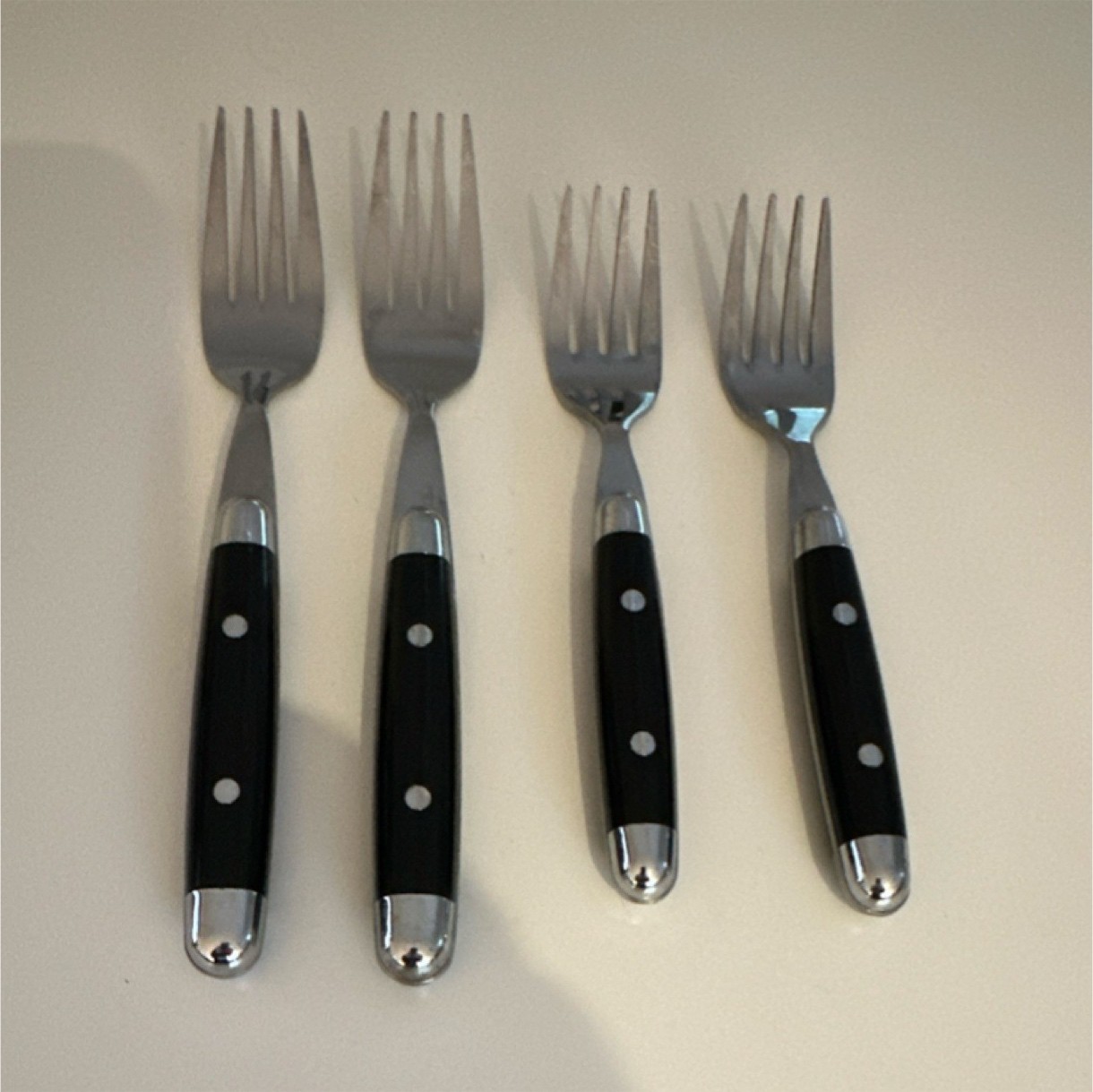 Cambridge Jubilee Stainless Steel Fork Set Black Riveted Solid Handle 4 Pieces