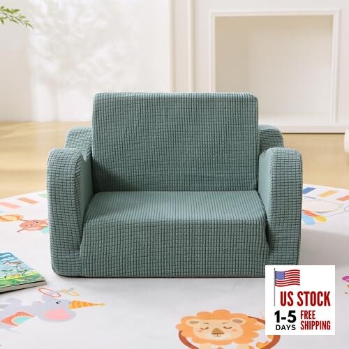 Kids Sofa Chair for Toddlers 1-3 Years, Waffle Texture Comfy Baby Green