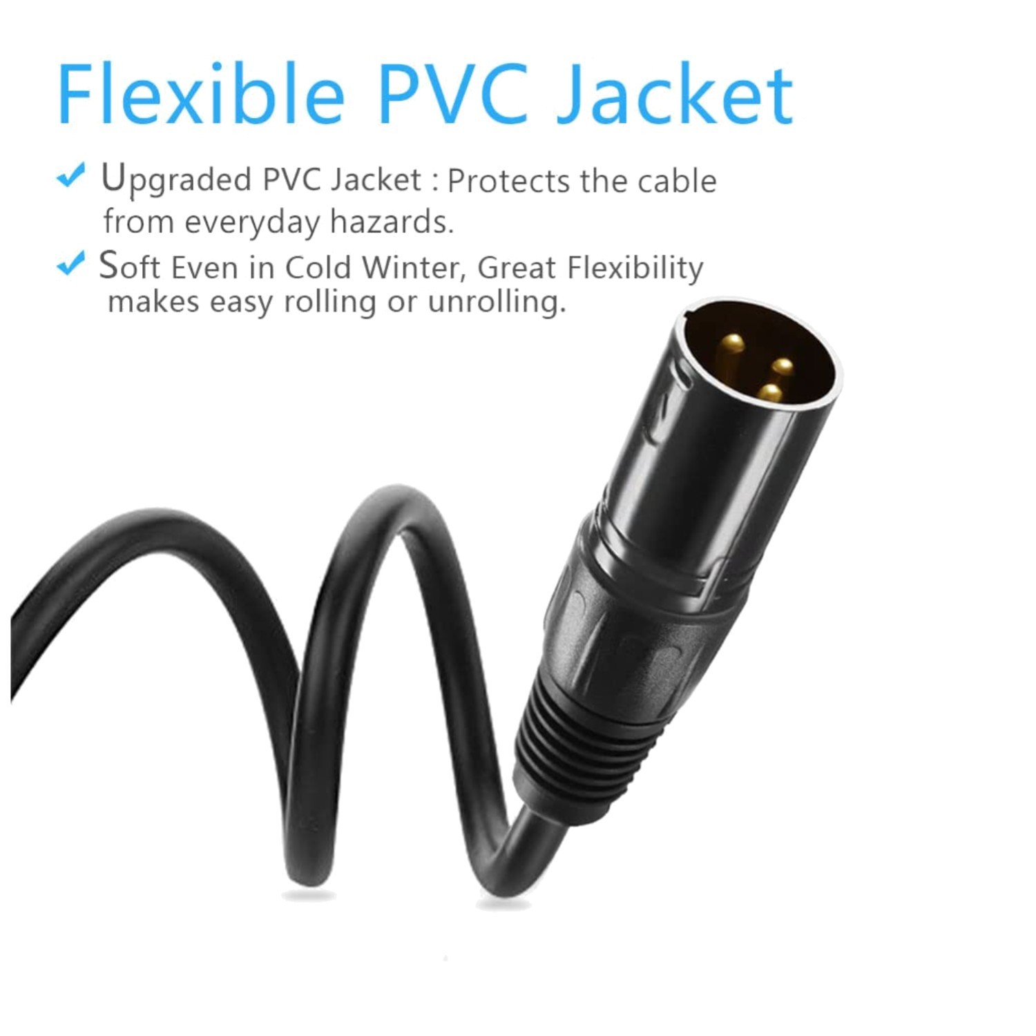 25ft Gold-Plated XLR Male to Female DMX Cable, 2 Pack