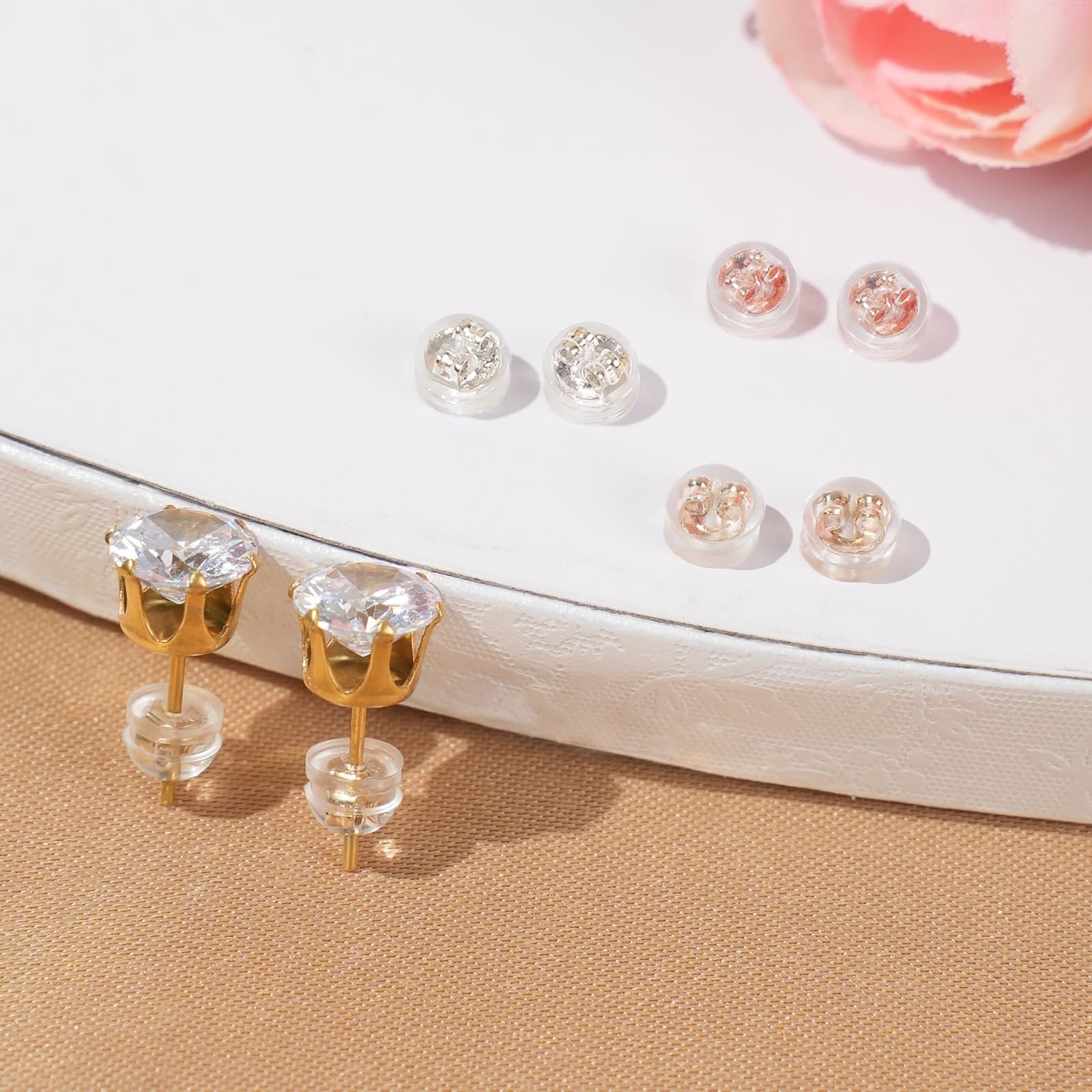 120pcs 18K Gold Earring Backs for Studs, 3 Colors Silicone Earring Backs Repl...