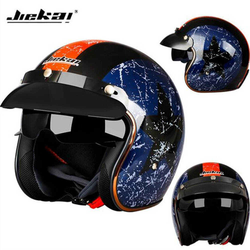 DOT Motorcycle Helmets Open Face 3/4 Integrated Sun Visor Scooter Street Helmet