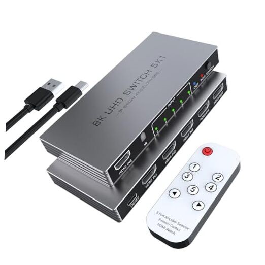 HDMI Switch 5 in 1 Out 8K@60Hz 4K@240Hz HDMI 2.1 Switcher 5 in 1 Out 4K@240Hz