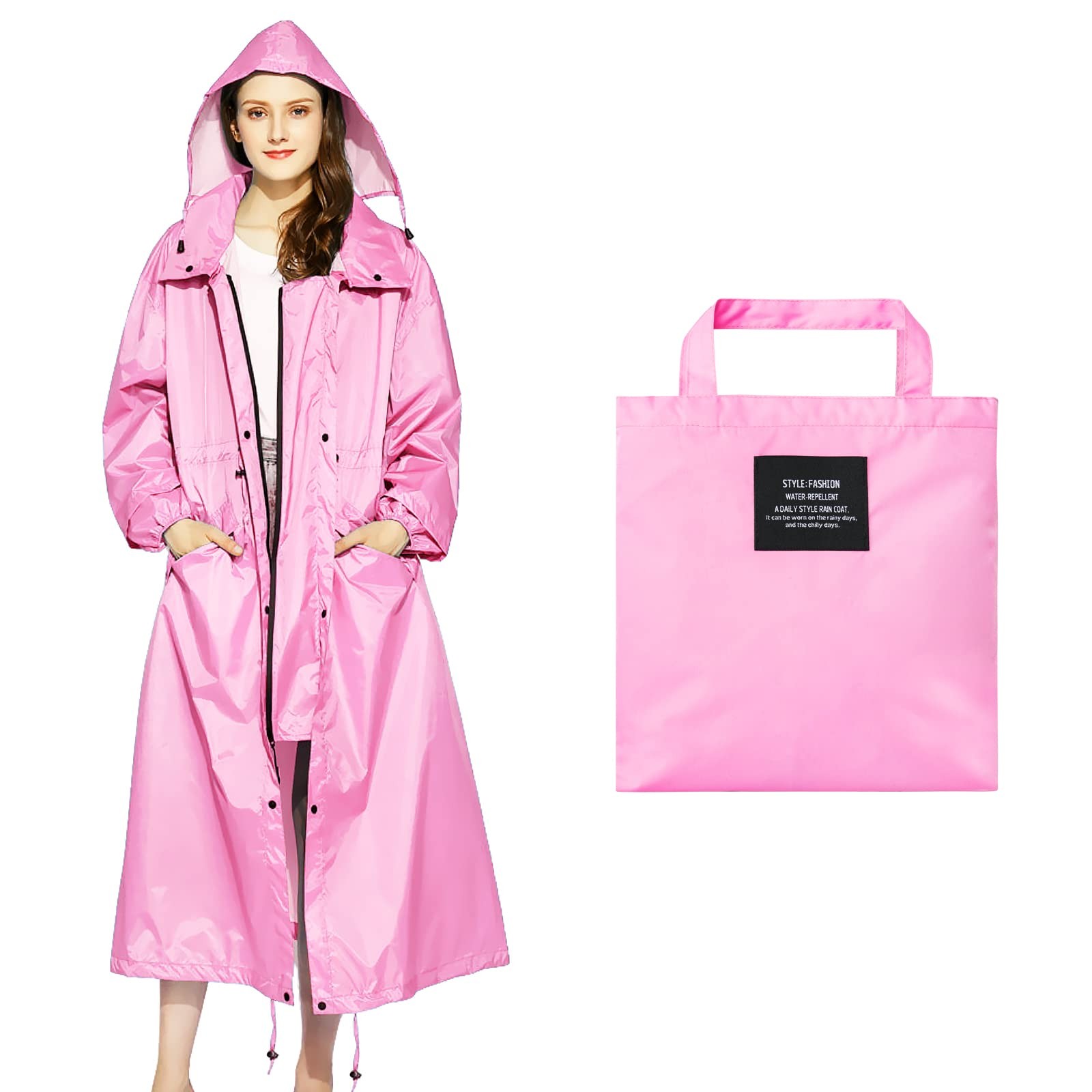 Womens Long Raincoat Waterproof Rain Jacket Lightweight Breathable Hooded