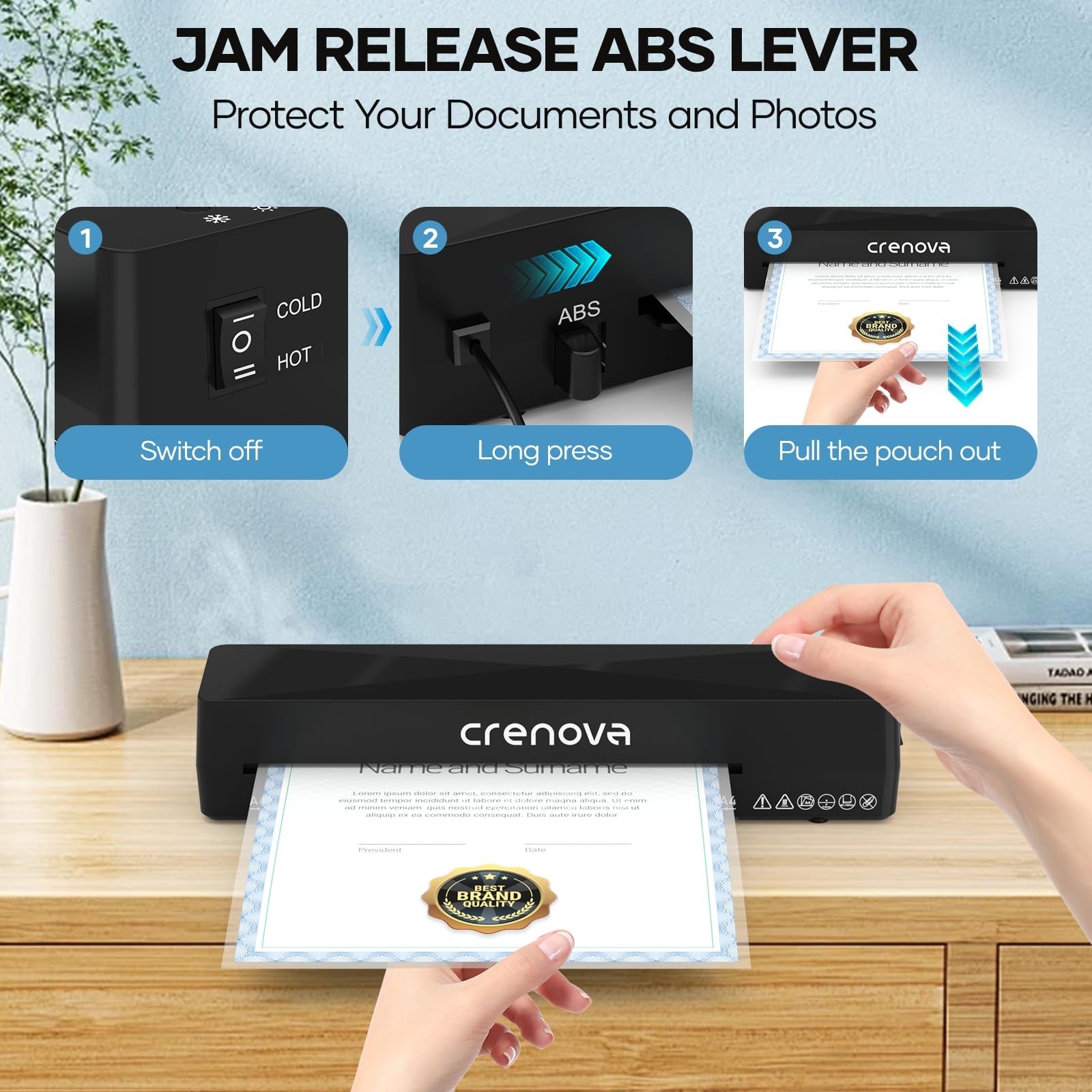 Crenova Laminator Machine with 10 Laminating Sheets, A4 Laminating Machine Ho...