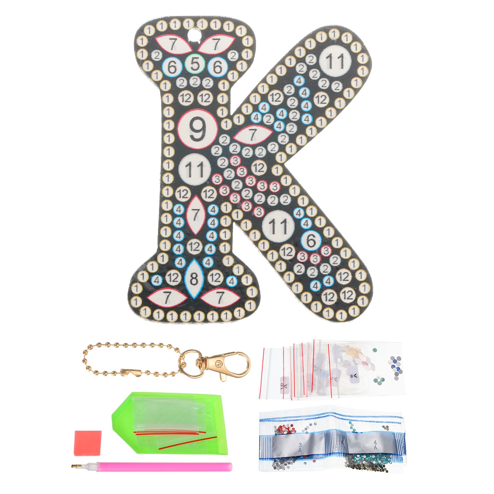 Diamond Art Keychains, 1 PCS Diamond Art Painting Letters Keychains Initial, K