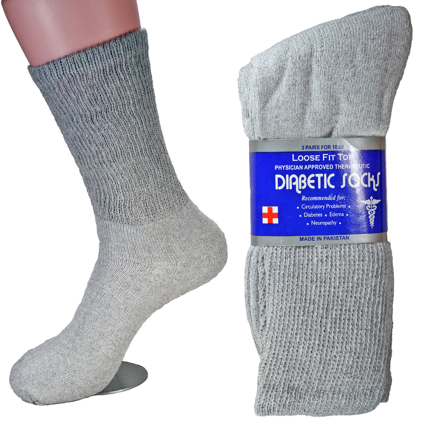 12 Pairs Men's Circulatory Diabetic Crew Socks Health Cotton 9-11 10-13 13-15