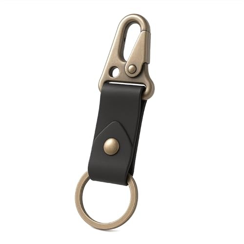 Leather Keychain with Belt Loop, Leather Tactical HK EDC Clip Fob Black