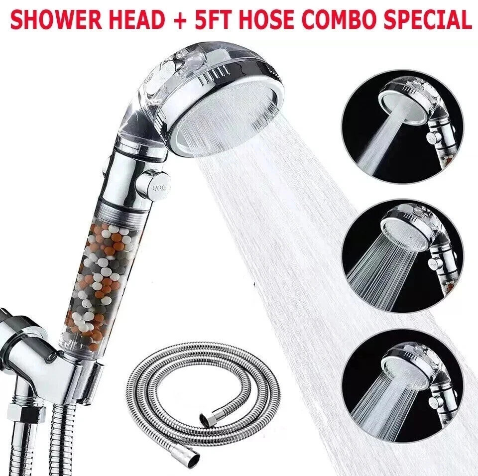 High Pressure Shower Head 5 Settings Handheld Shower Heads Spray With 5 FT Hoses