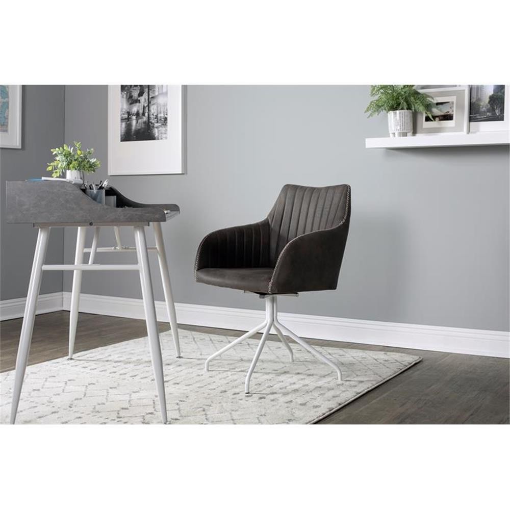 Calico Designs Adelaide Stainless Steel Swivel Accent Chair in White/Dark Gray