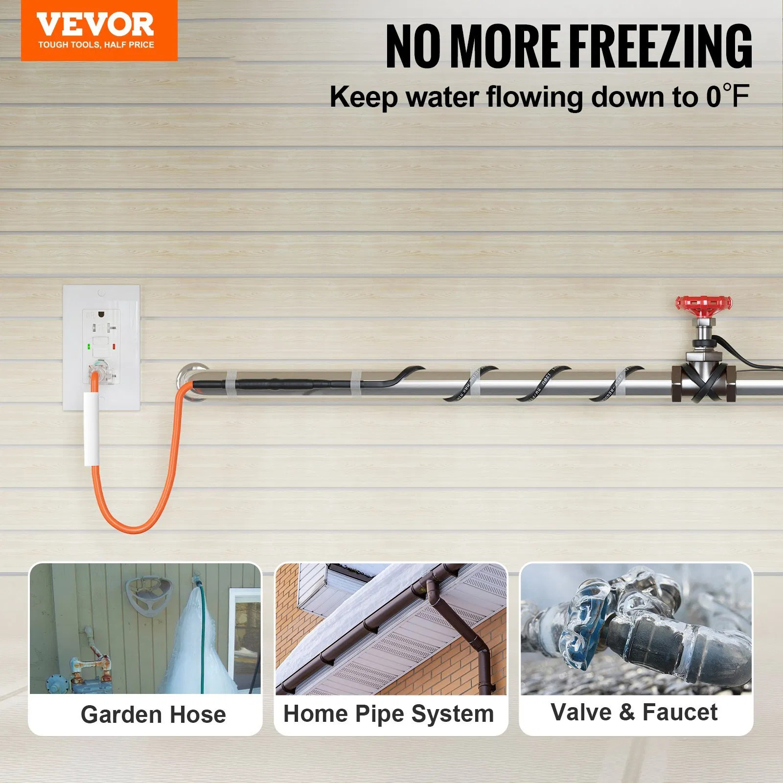 Self-Regulating Pipe Heating Cable, 40FT 5W/FT Heat Tape for Pipes Freeze Protec