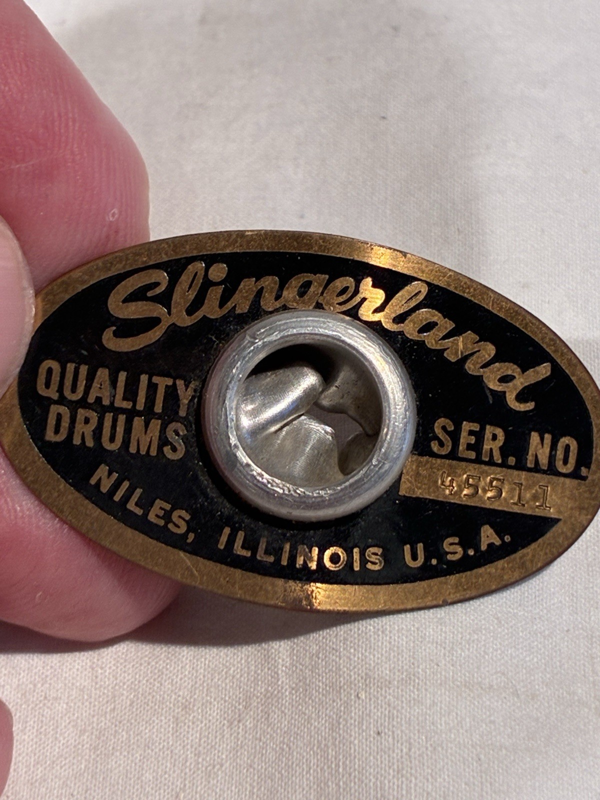 Slingerland Niles Black/Brass Badge Serial #49914 For Tom, Snare Or Bass Drum