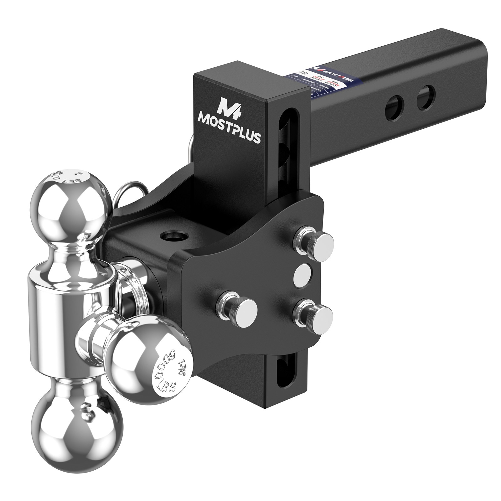 2.5" Receiver 4" Drop Tow Hitch Adjustable Tri-Ball Mount Trailer Hitch 20000lbs