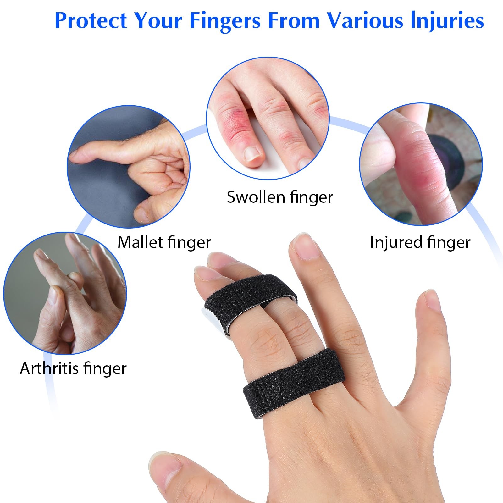 10 Pack Hook and Loop Finger Wrap, Washable and Reusable Buddy Straps for Finger