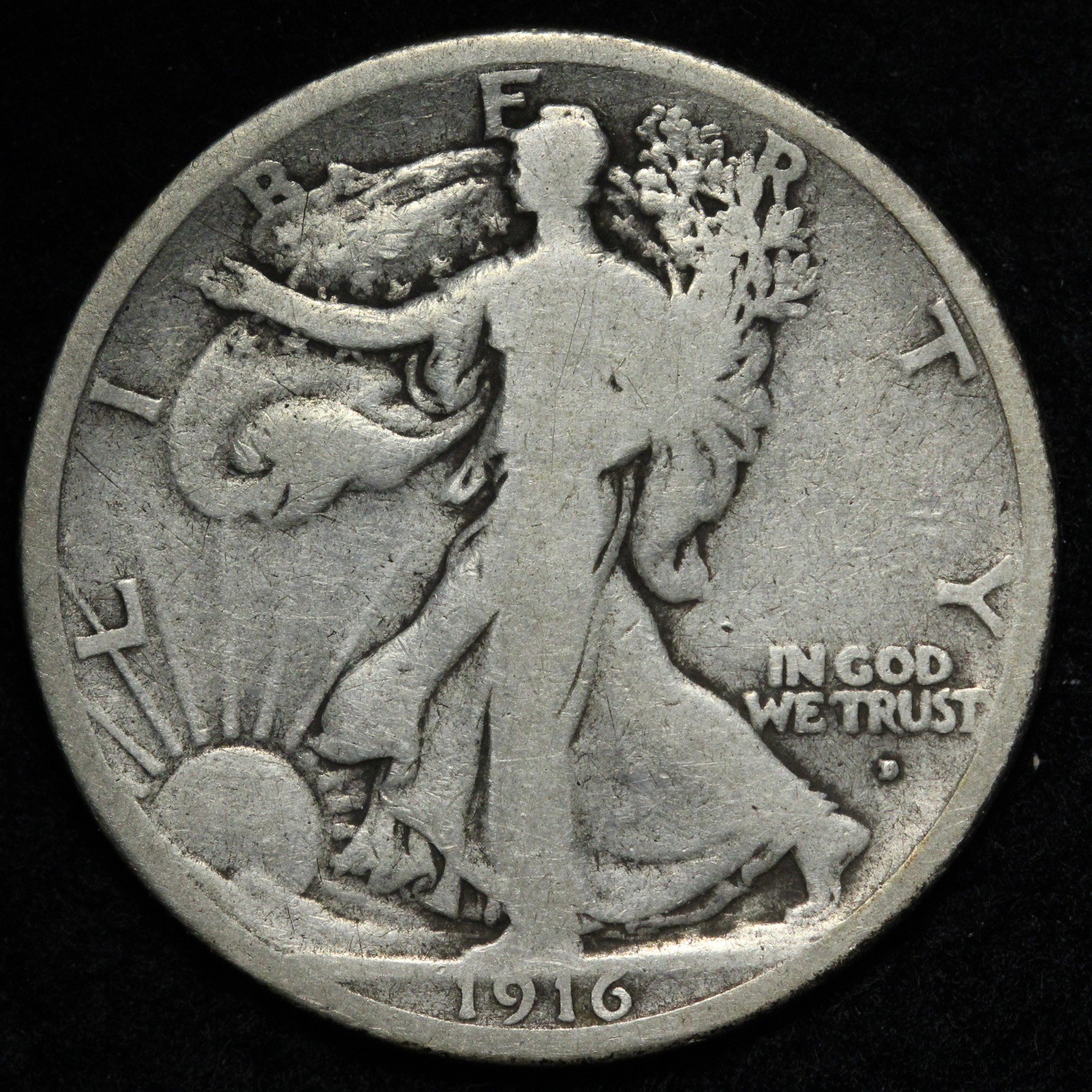 1916-D Walking Liberty Silver Half Dollar VG E344 VVEP