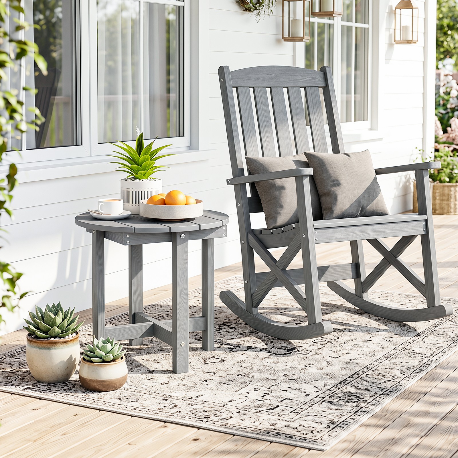 2PCS Outdoor Side Table w/Weather-Resistant, Waterproof Top for Patio Deck Pool