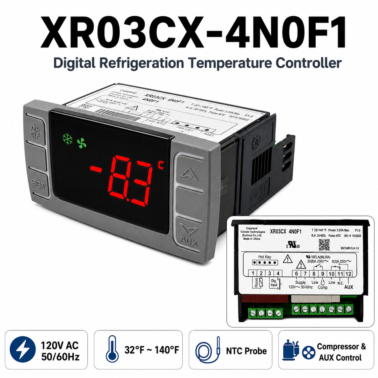 Dixell XR03CX-4N0F1 120V Digital Refrigeration Temperature Controller NTC Probe