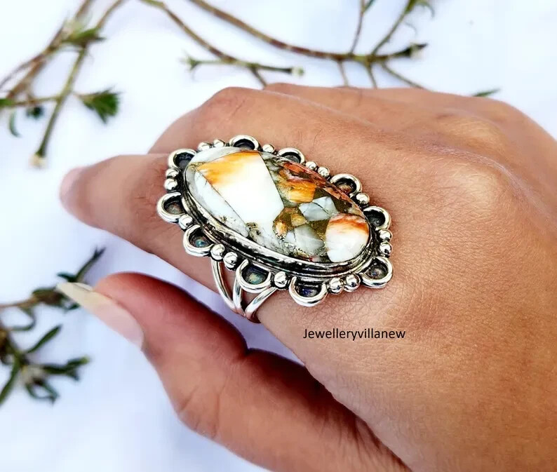 Oyster Turquoise 925 Sterling Silver Band& Statement Ring Handmade Ring All Size