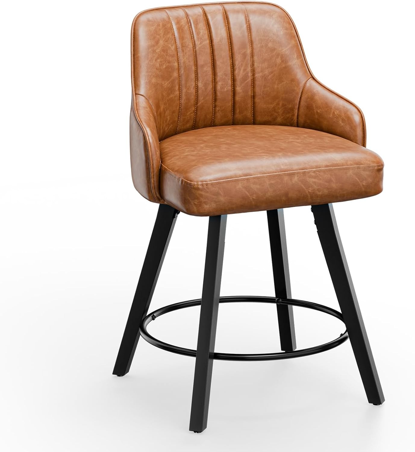 24" H Swivel Barstools Set of 1, PU Leather Upholstered Counter Stool with Back,