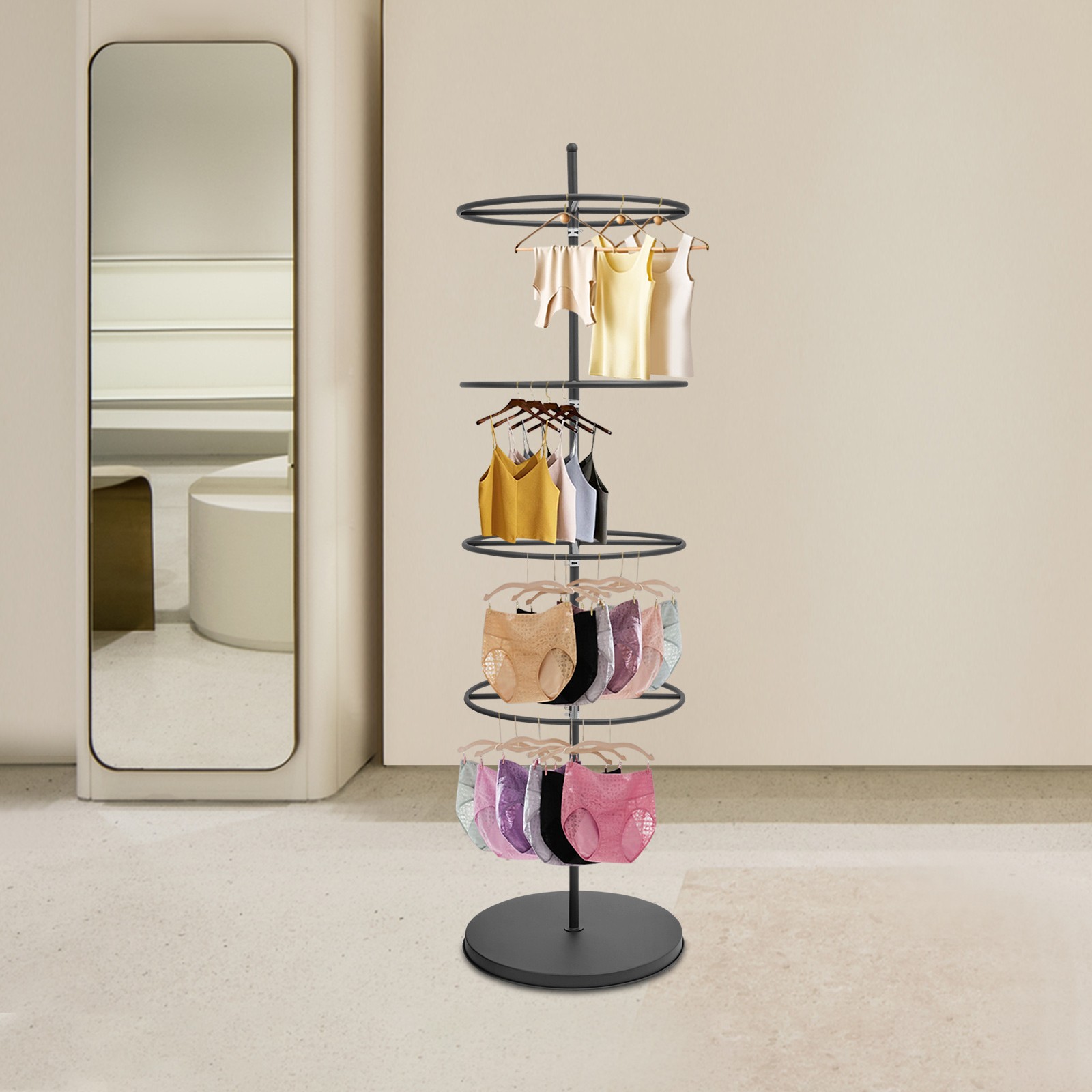 4-Tier Display Rack 360° Rotation Underwear/Scarves Metal Clothing Rack Round