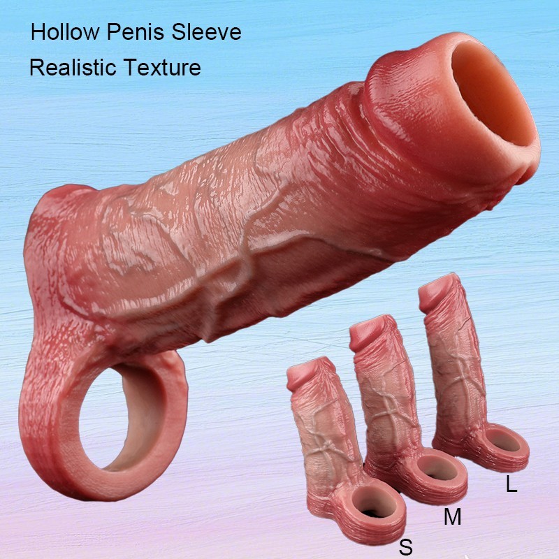 Male Cock Extender Sleeve Realistic Textured Penis Enlarger Enhancer Sheath