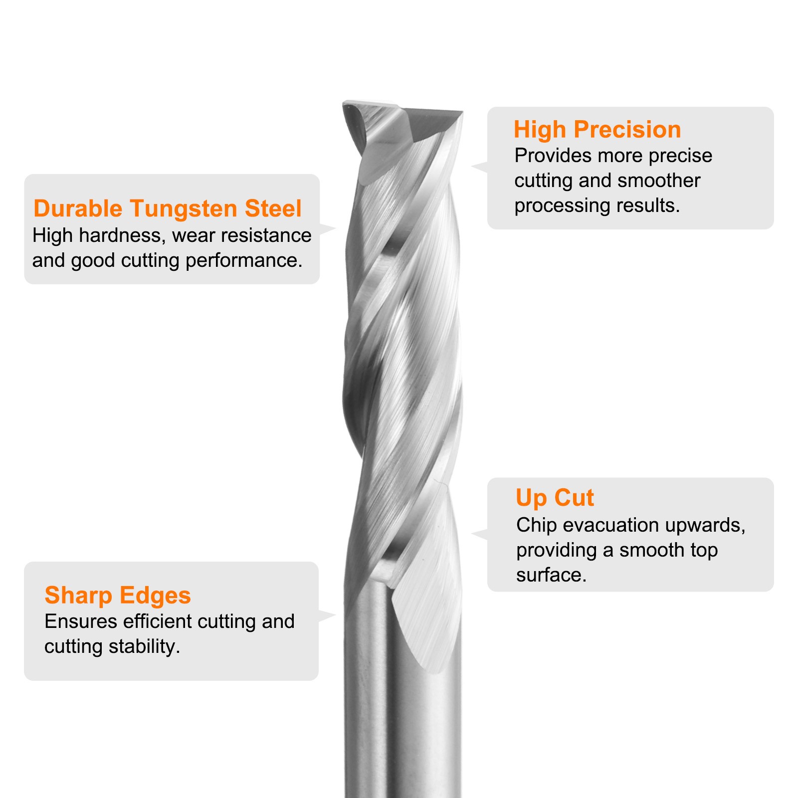 Spiral Router Bit 1/4"x1/4"x1"x2-1/2" 2 Flutes 30 Degree Helix HRC49-51