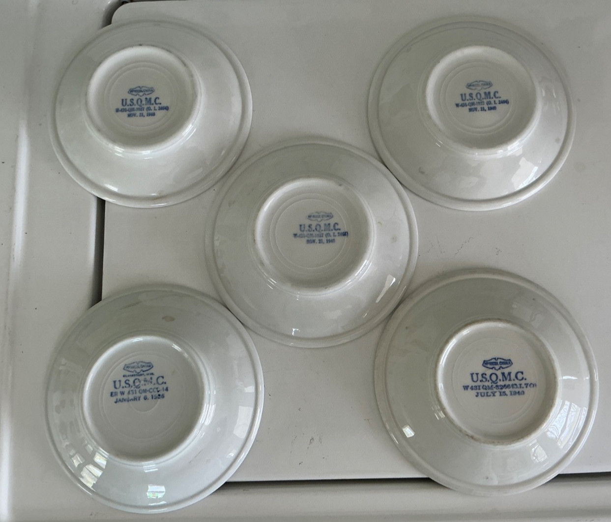 McNichol US Quartermaster 5 saucers dated 1940 WWII era 7” saucer made in USA