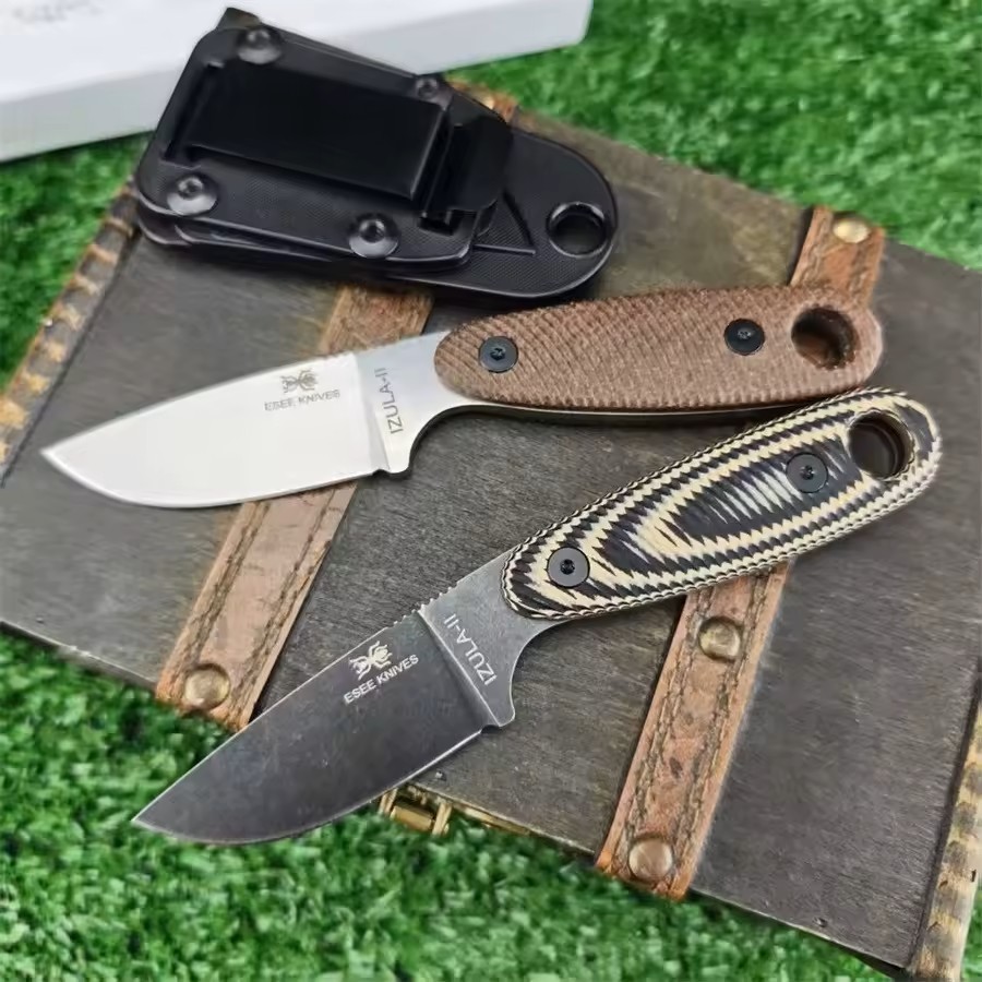 Izula Style Fixed Blade Knife 2.6" Drop Point High Carbon Skeletonized EDC