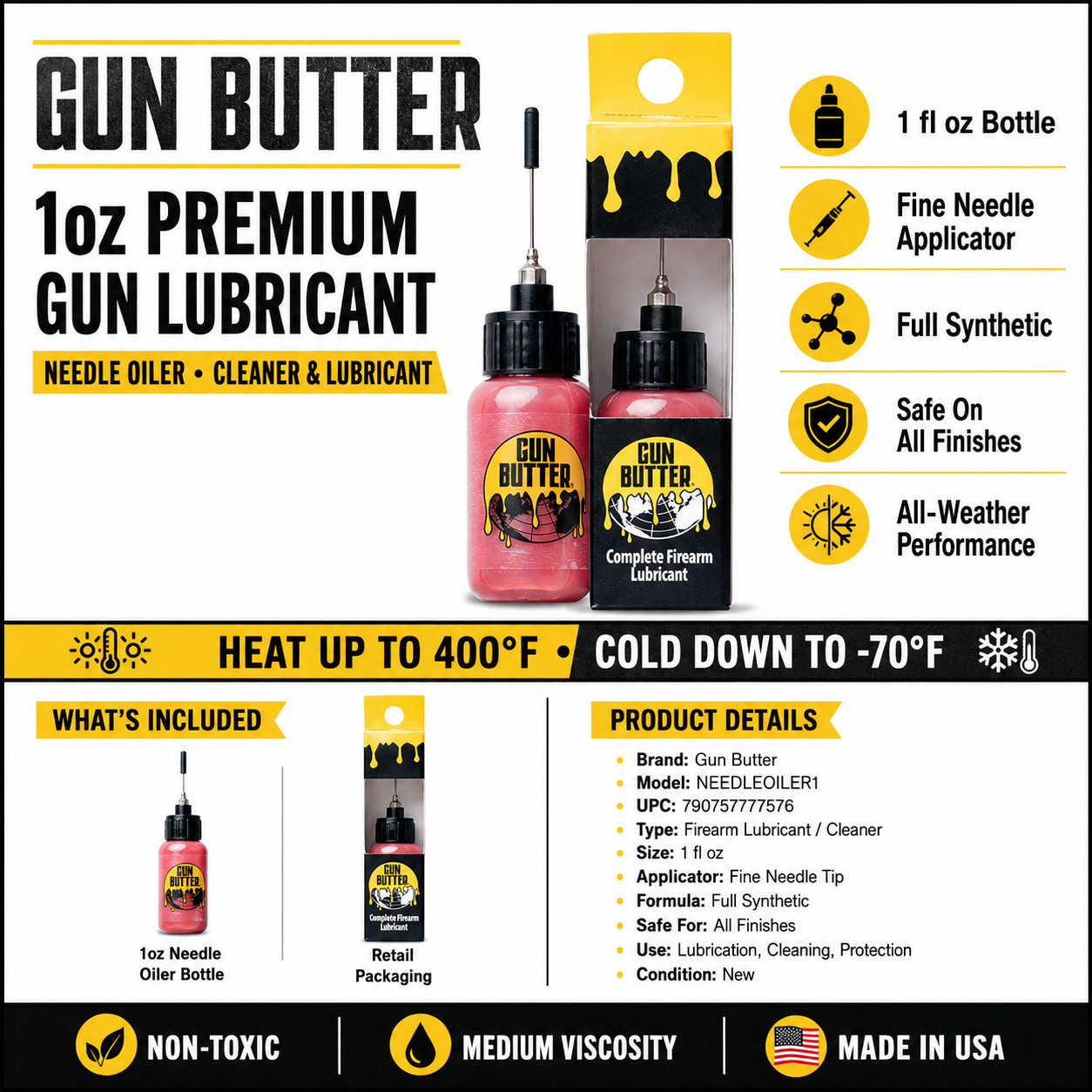 Gun Butter 1oz Needle Oiler Premium Gun Lubricant Cleaner Synthetic Firearm Oil