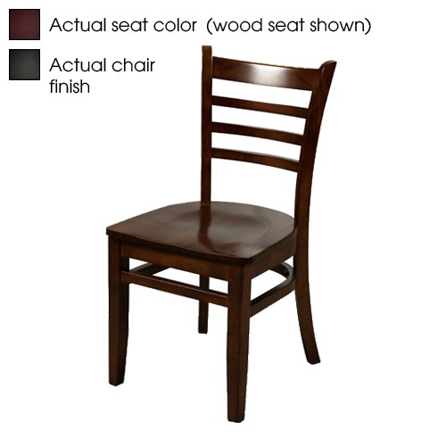 Oak Street Mfg WC101BLKWINE Ladderback Black Wood Chair w/Wine Vinyl