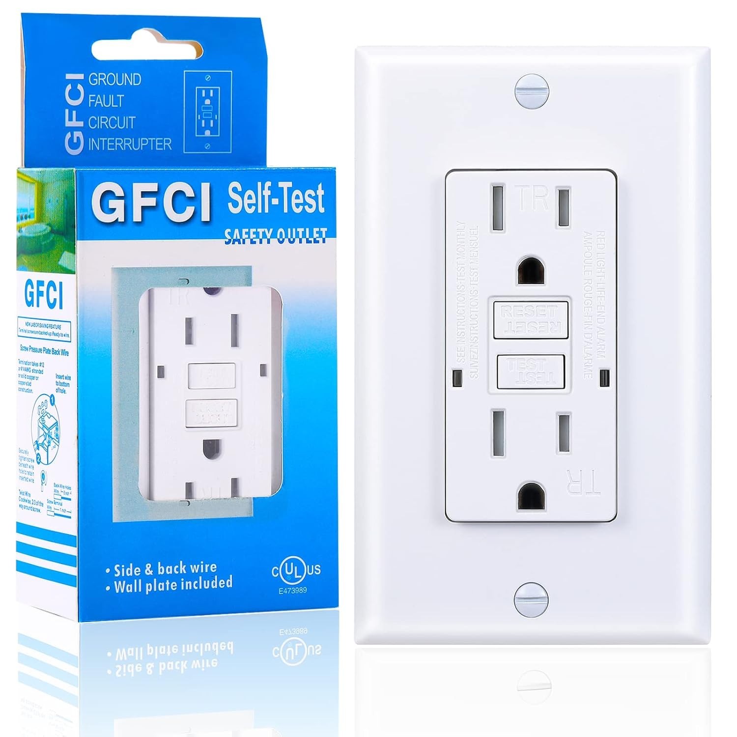 3Grace GFCI Outlet 15Amp, Tamper-Resistant Receptacle with LED Indicator, White
