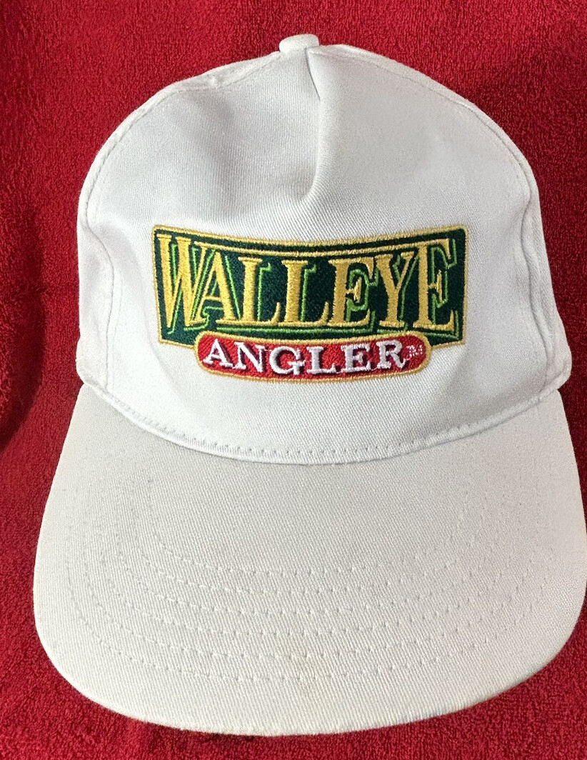 Walleye Angler Patch Vintage Snapback White Ball Cap Hat Fishing Fish OSFA
