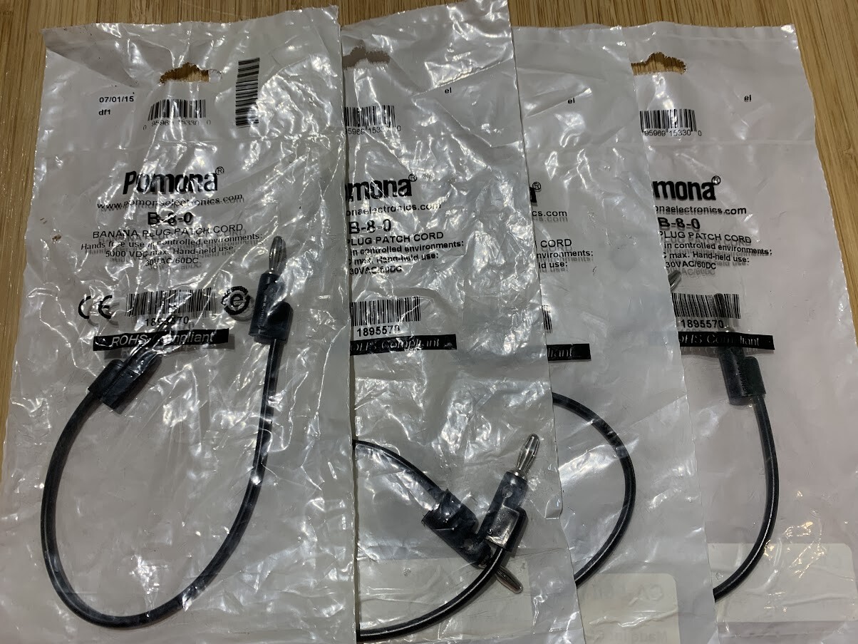 Set of 4 Pomona B-8-0 Banana Plug Patch Cord 4mm Black, 60V 15A 203 mm 8 inches