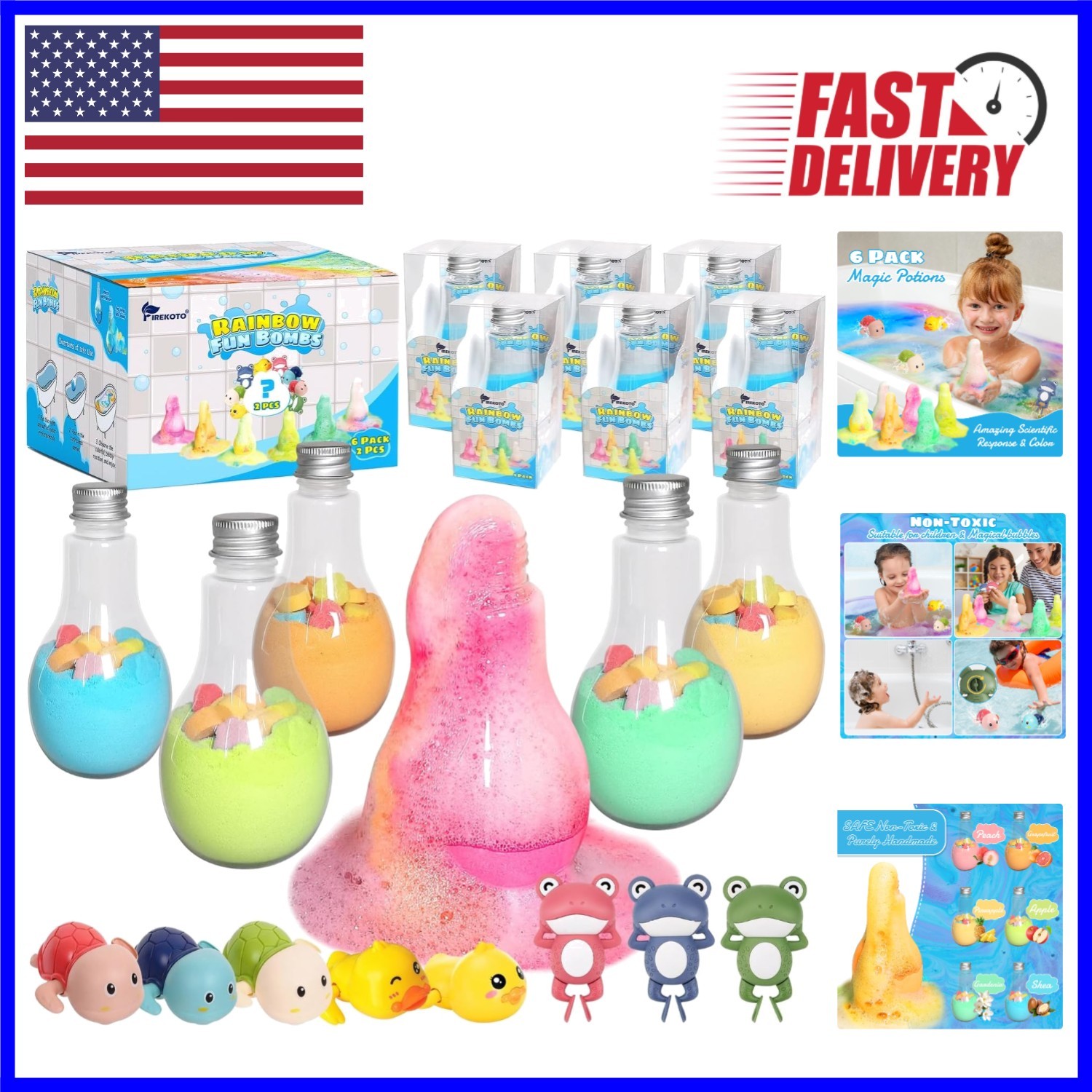 Colorful Kids Bath Bombs Gift Set - 8 Handmade Potions for Parties & Fun