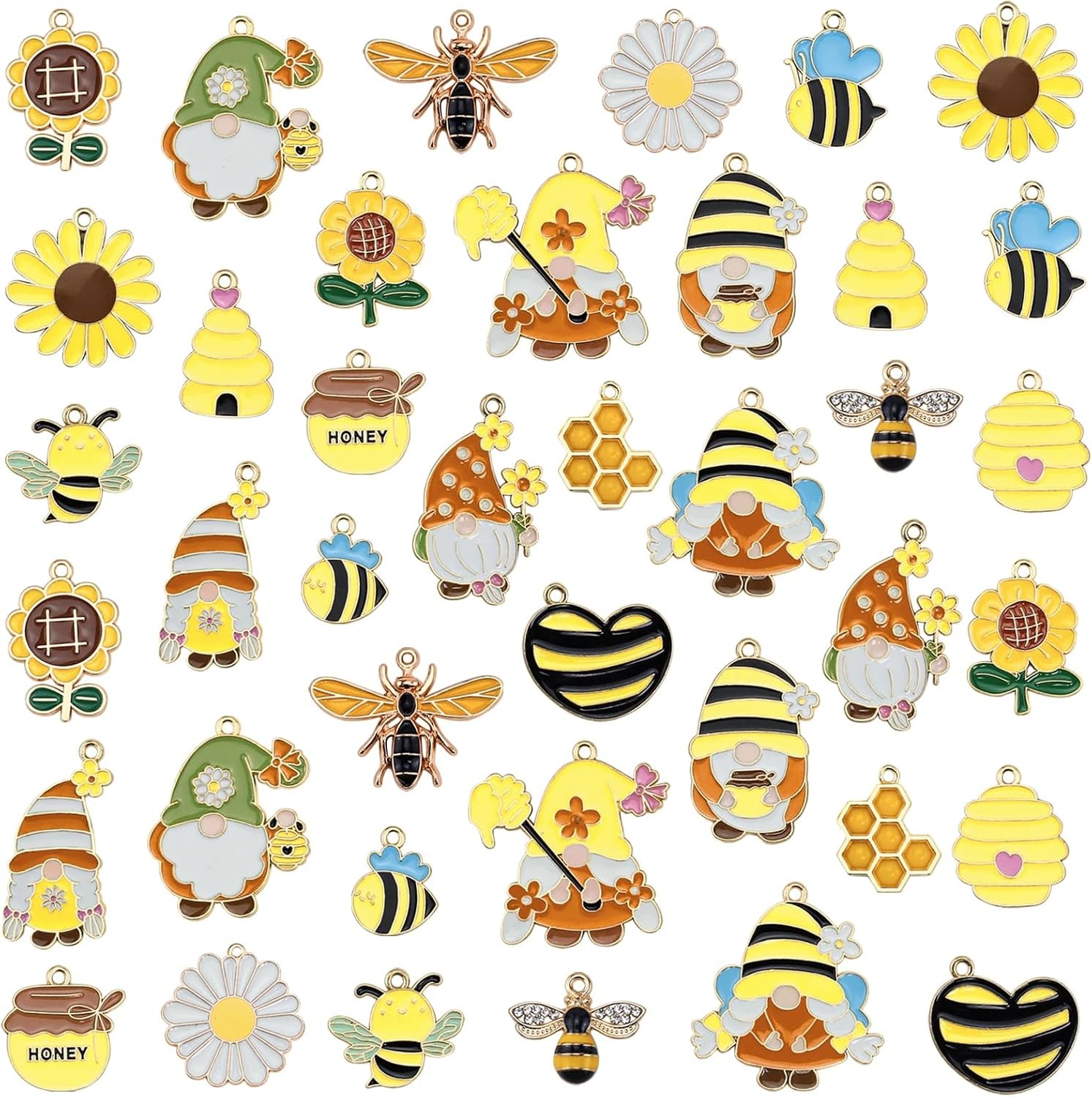 40Pcs Cartoon Enamel Bee Charms Set, 20 Styles Assorted Honeybee Honeycomb &...