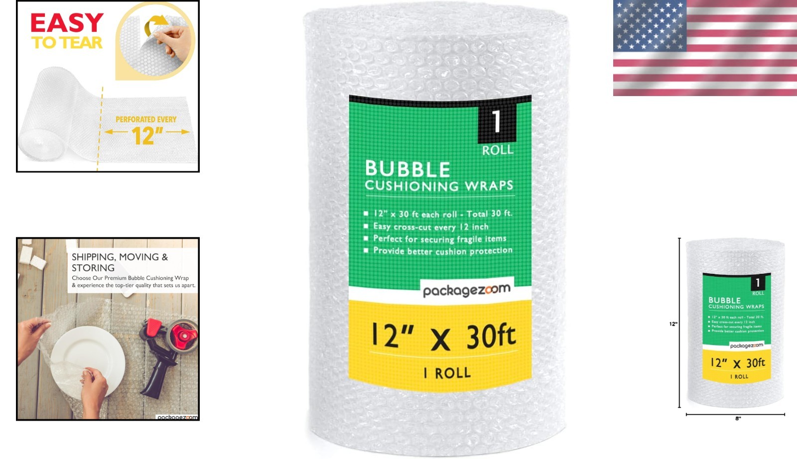 Protective Bubble Cushioning Wrap - 12x30 Inch Roll for Safe Storage & Transit
