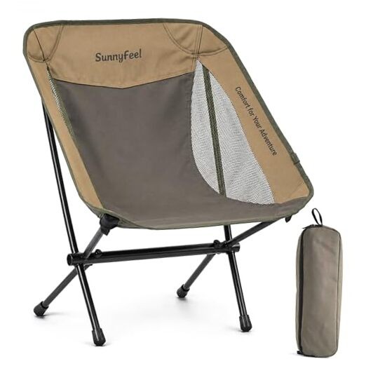 Lightweight Camping Chair - Portable Folding Low Back Beach Chair, Heavy Biege