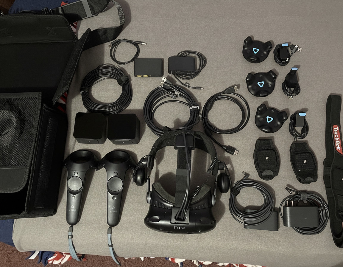 HTC Vive VR Headset Full Body Kit Controllers Base Stations 3 Trackers VRChat