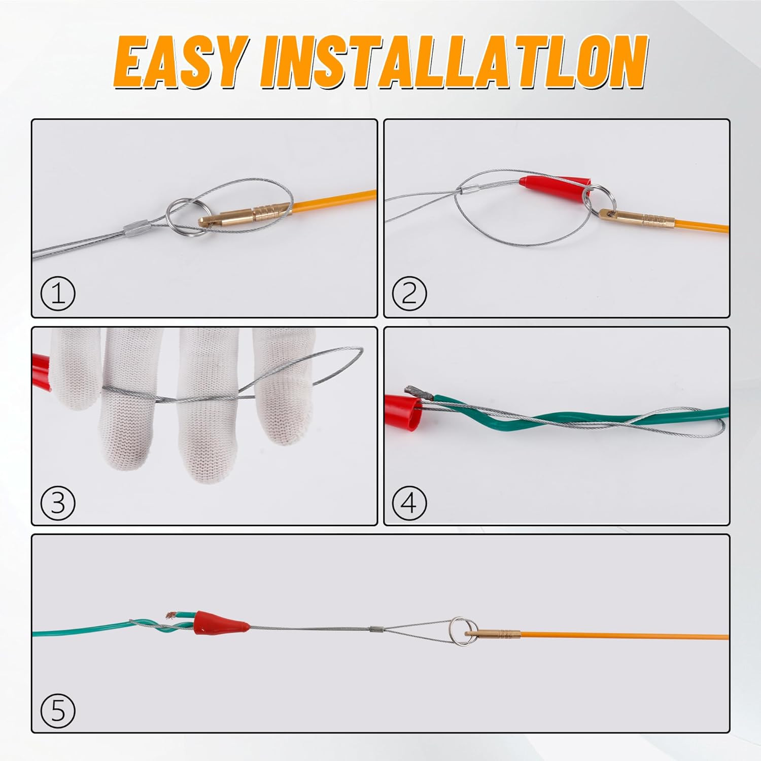 50FT Fiberglass Running Electrical Wire Cable Glow Rods Wire Pulling Tools Fish