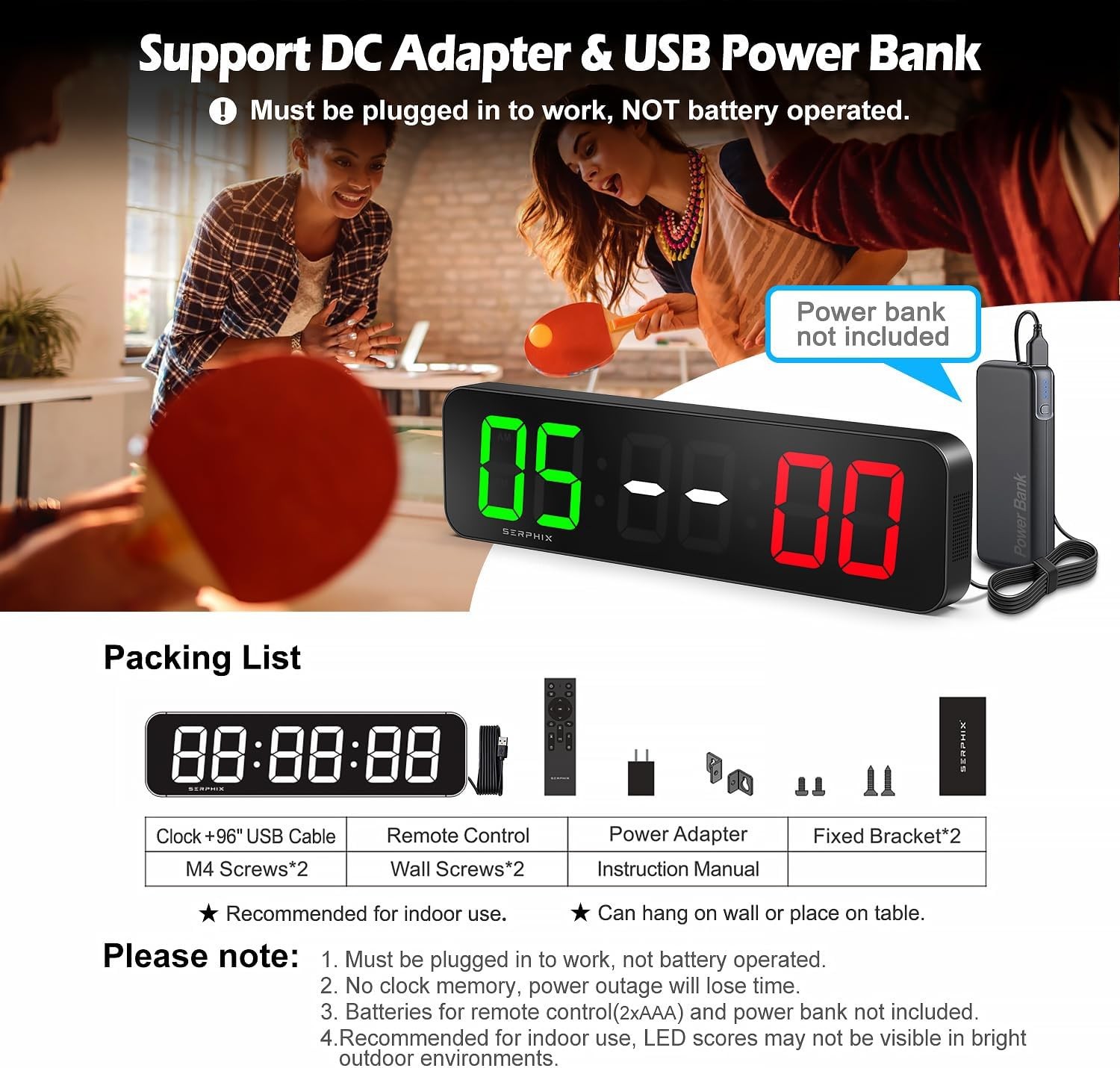 15.2" Large Digital Scoreboard, Variable LED Color, Timer Clock, Tabletop Ele...