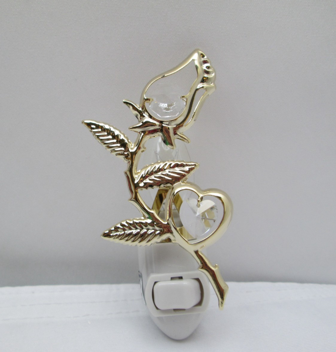 24K Gold Plated Rose & Heart Night Light  with Swarovski Crystals *