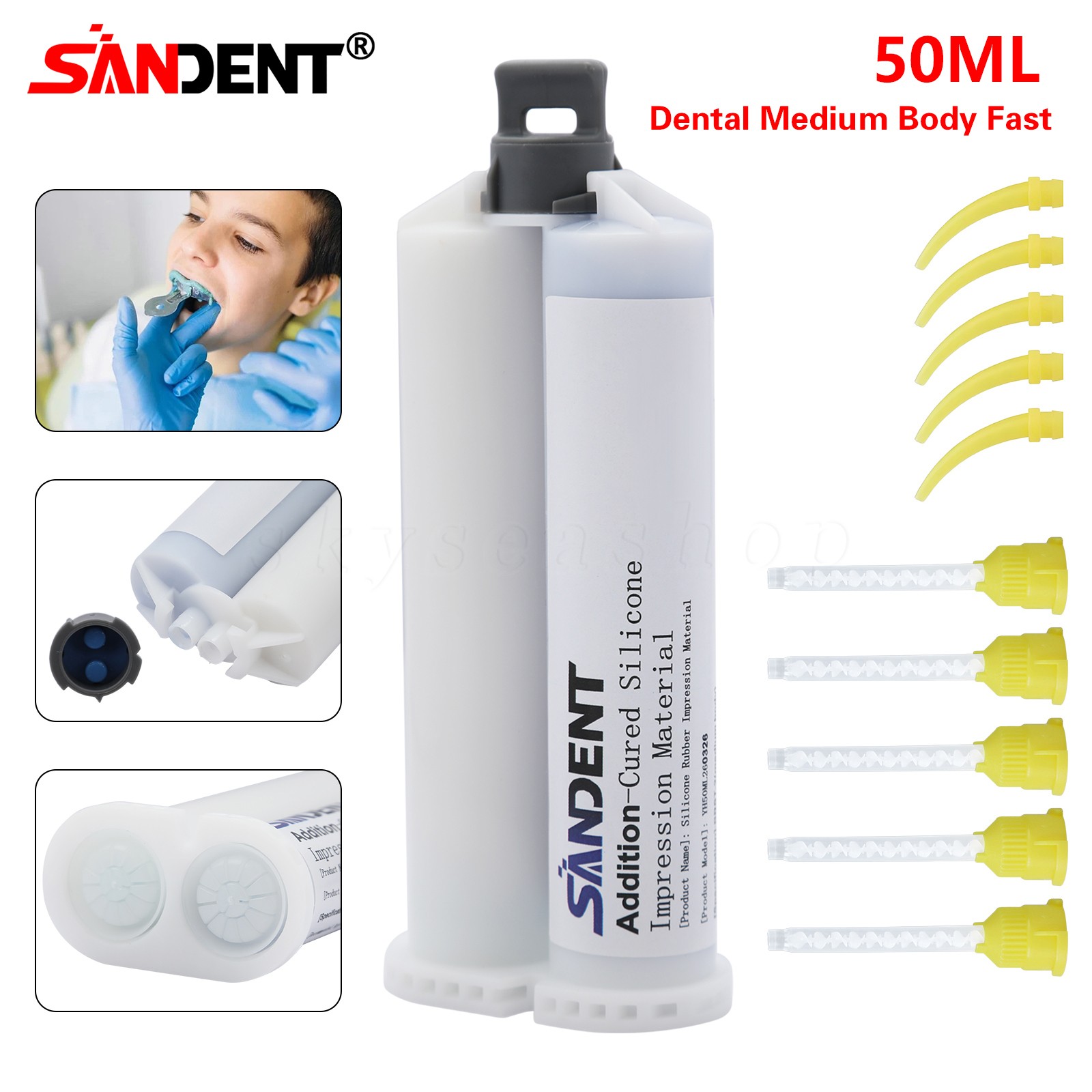 2 MEDIUM BODY Impression Material FAST SET 50ml Cartridges VPS+Mix Tips