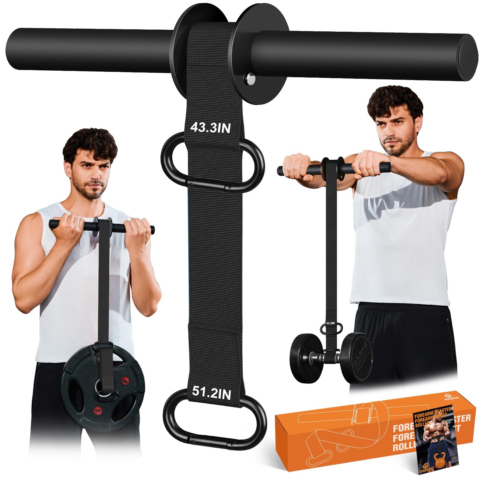Forearm Strengthener and Wrist Roller, 43.3 Inch or 51.2 Inch Ultra Strong Nylon