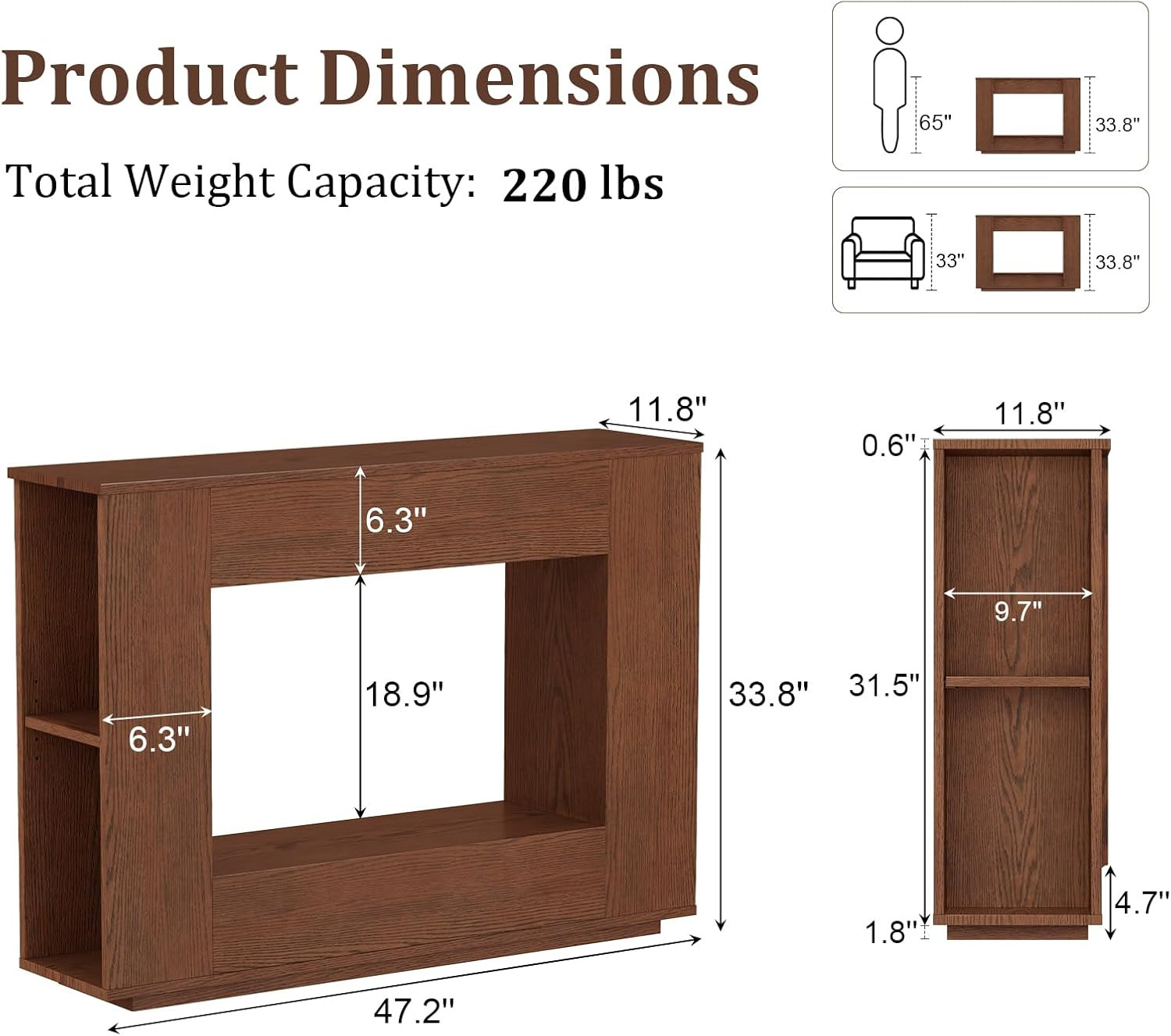 Walnut Console Table with Storage, 47.2" W Farmhouse Entryway Table, Long Sofa T