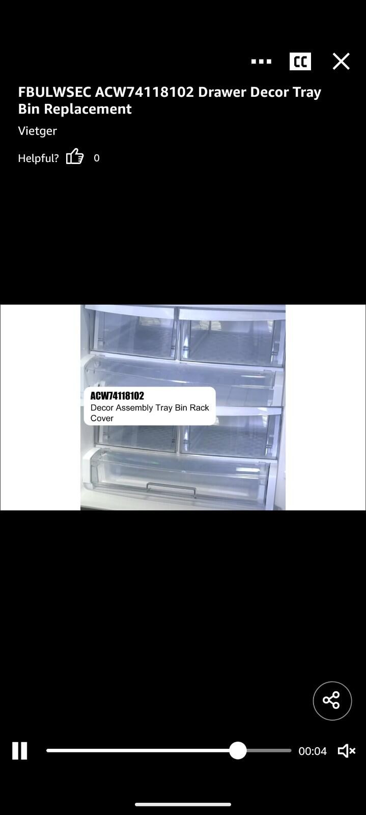 ACW74118102 Drawer Decor Tray Bin Replacement Replace AP5974364,
