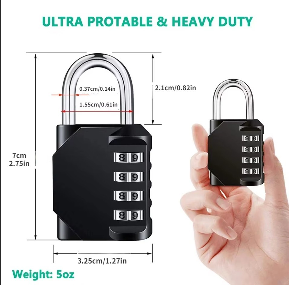 Heavy Duty 4 Digit Combination Lock Resettable Waterproof Padlock