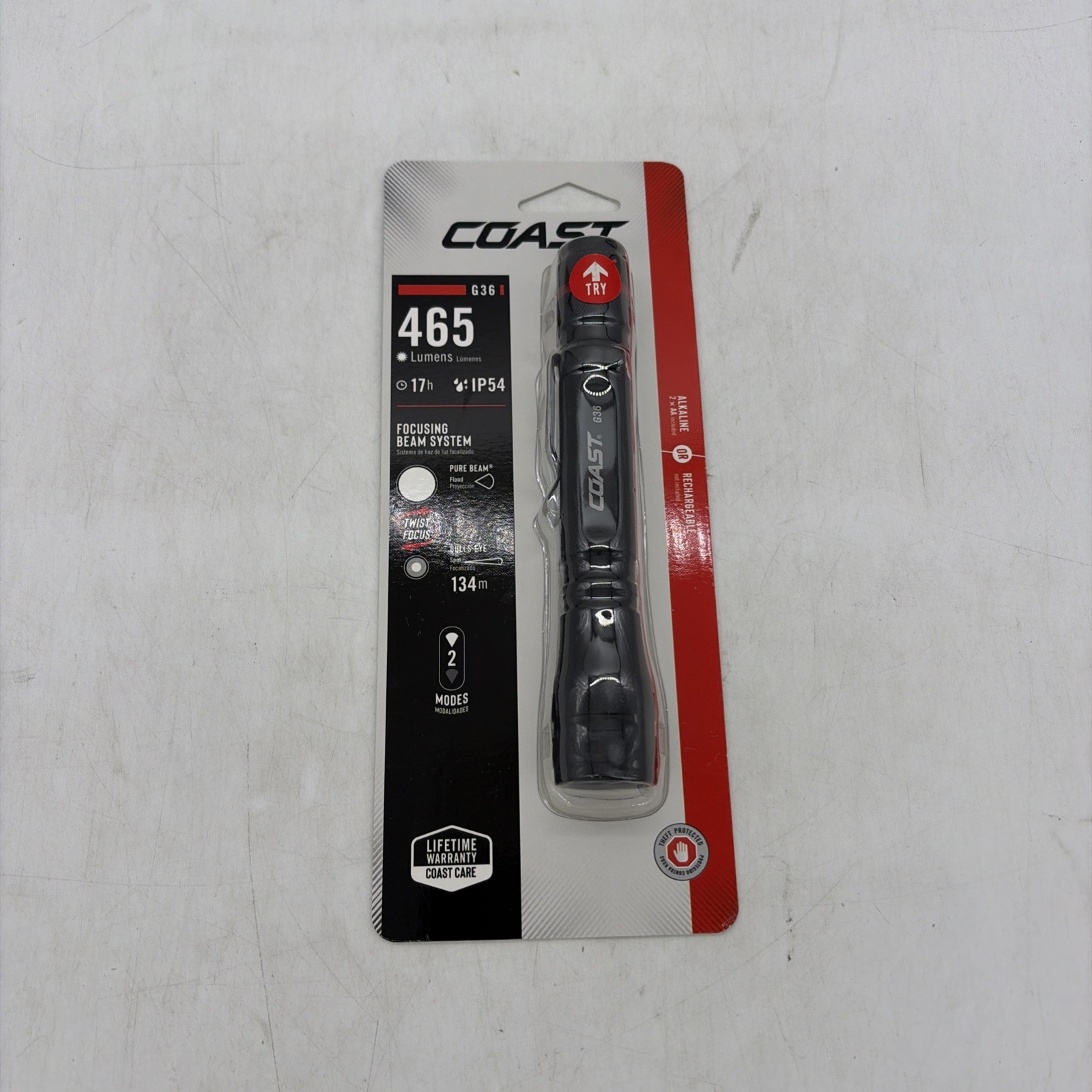 Coast G36 465 Lumens Alkaline Battery Dual Power LED Handheld Flashlight