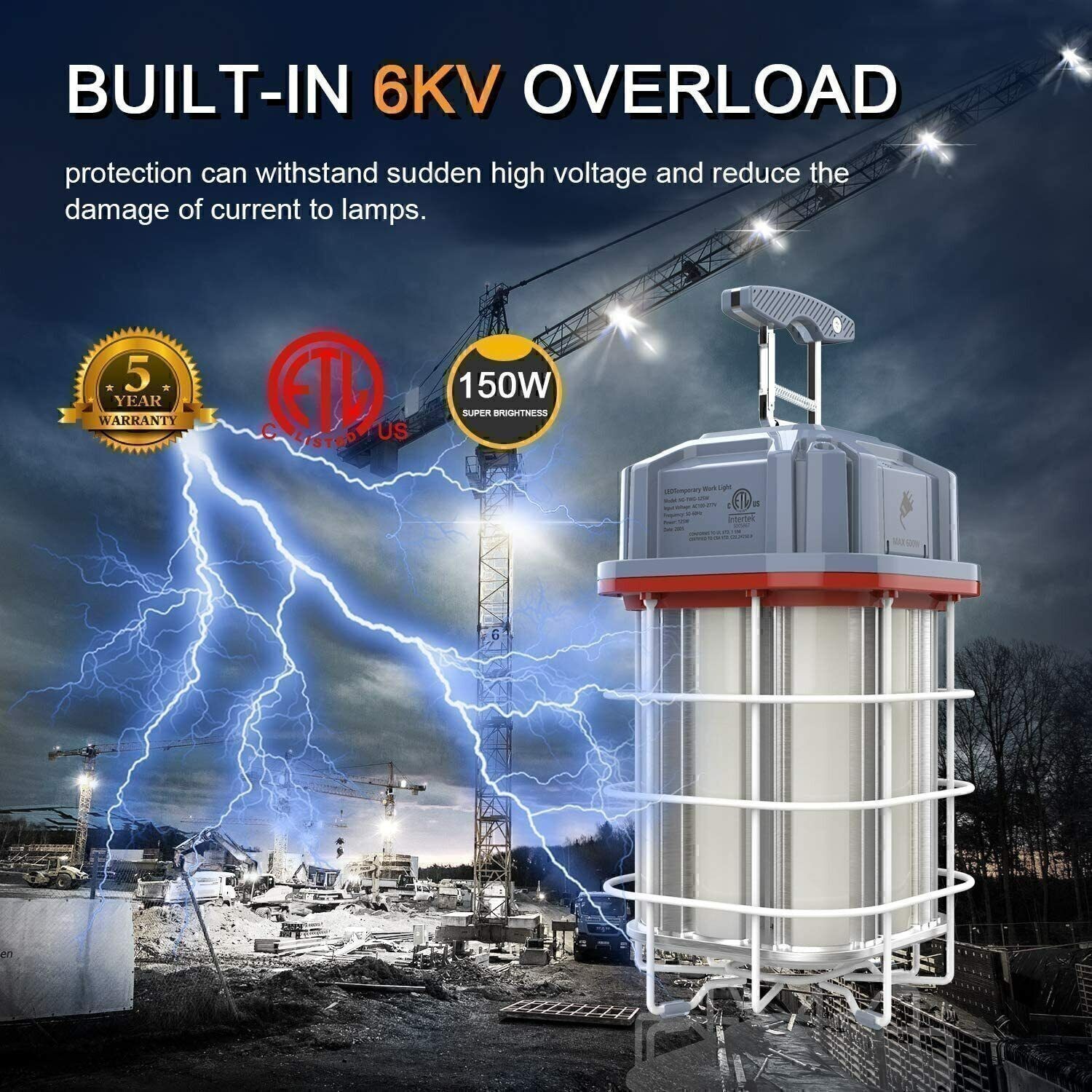 150W LED Construction Temporary Work Light 5000K Outdoor Indoor Linkable Lights