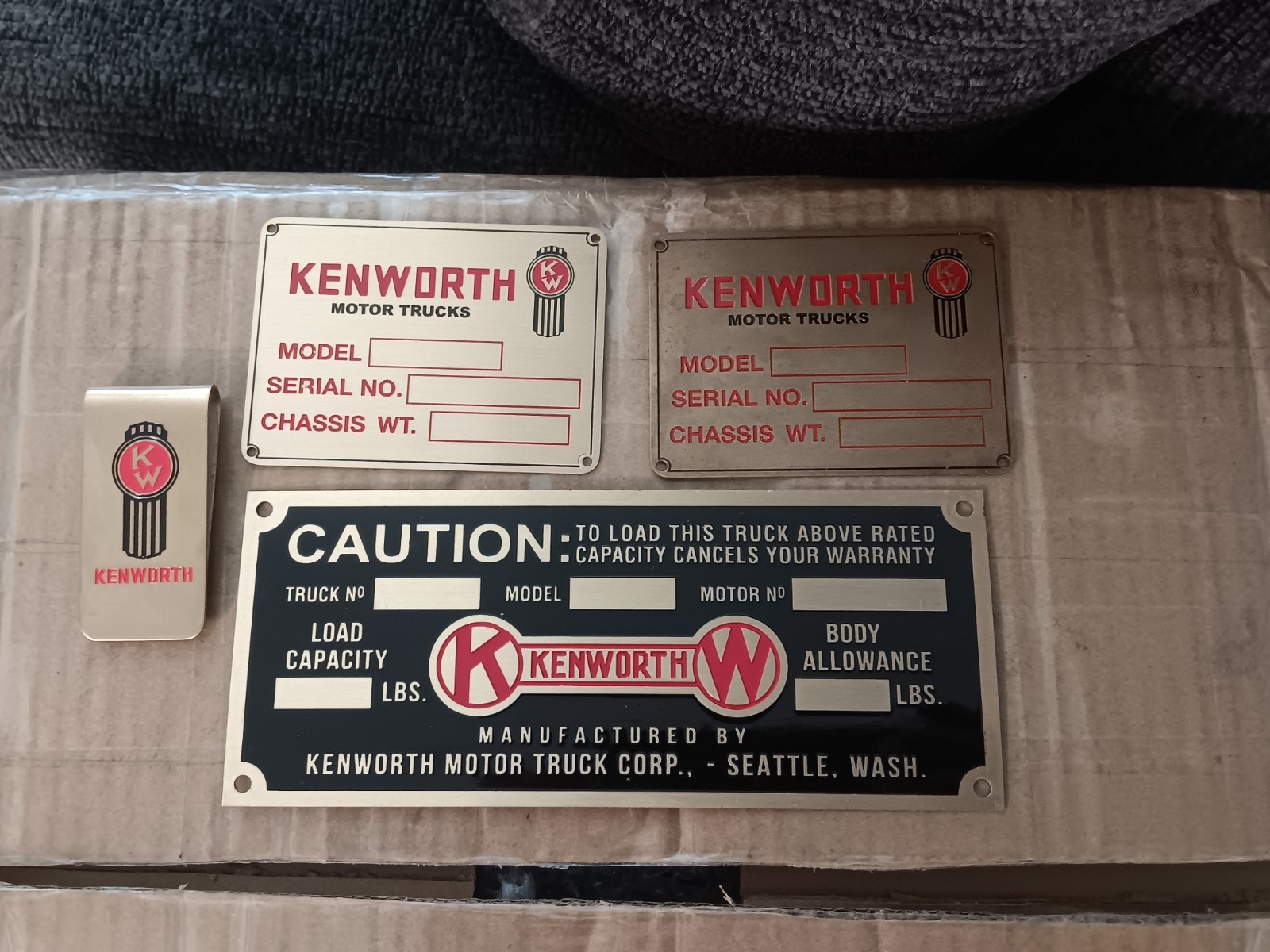 Kenworth Vintage Vin Data Brass Plates Semi Truck Collectable W900 925 500 523