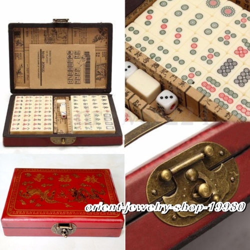 144 Chinese Mah-Jong Set W/ Portable Retro Mahjong Dragon Phoenix Box
