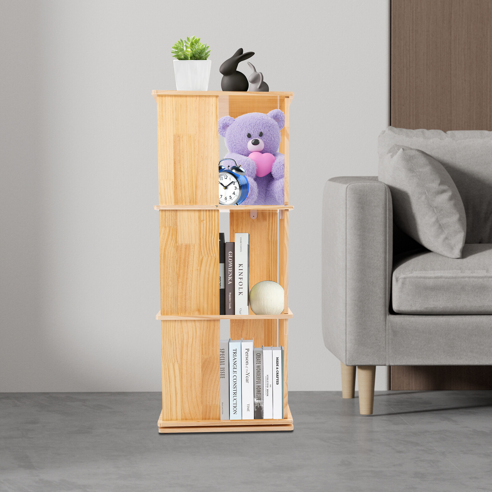 3-Shelf Stackable Revolving Bookcase 360° Rotating Modern Bookshelf Organizer